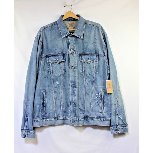 NWT Polo Ralph Lauren 3XLT Paint Splatter Rugged Trucker Denim Jean Jacket - Picture 1 of 12